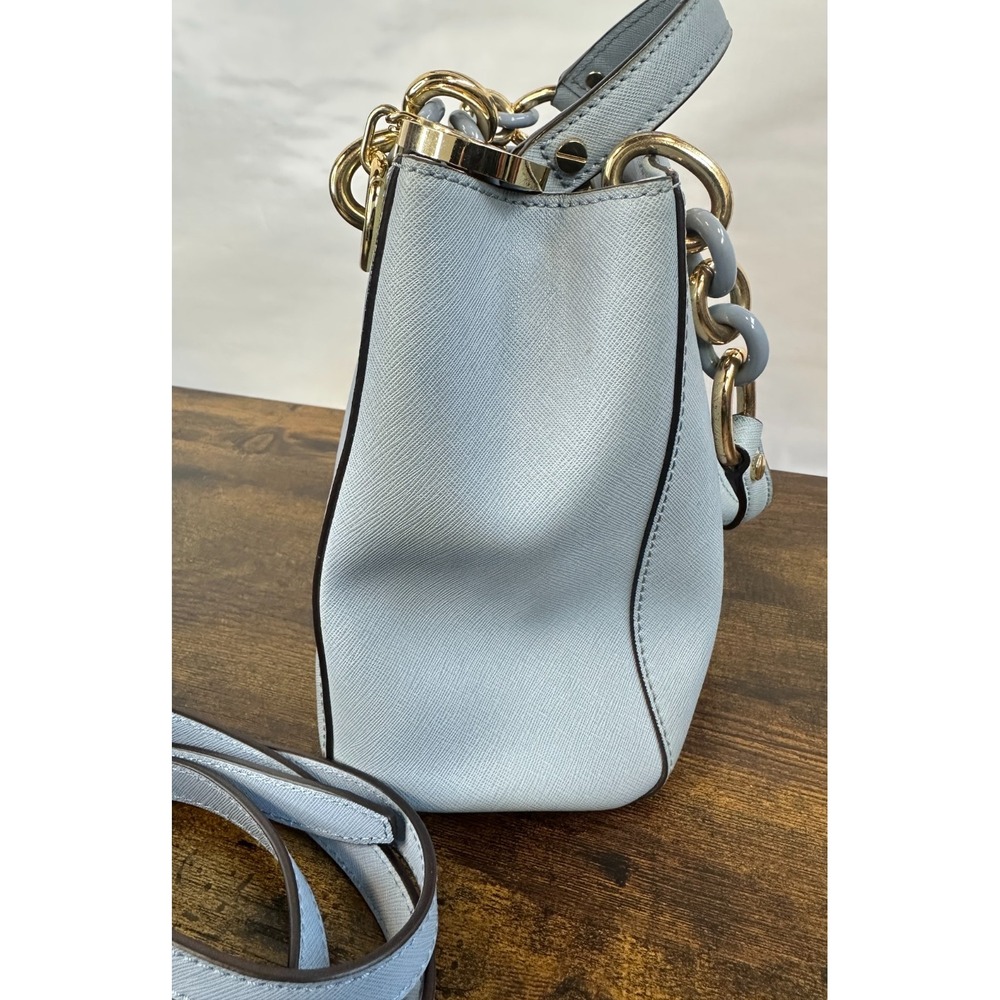 Michael Kors Cynthia Satchel Pale Blue Saffiano Leather Chain Handle Handbag - Picture 6 of 16